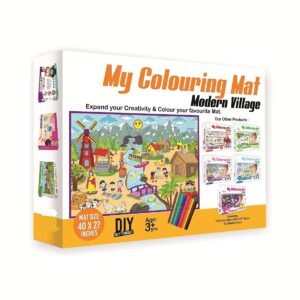 Ratna's My Coloring Mat – Modern Village Theme (40 x 27 Inches) | Washable & Reusable Colouring Kit for Kids 3+ Years with 12 Sketch Pens | Big Size DIY Activity Mat | Made in India